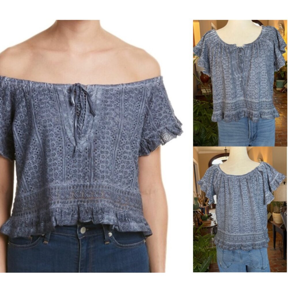 Surf Gypsy Eyelet on/off the shoulder Cropped Top size M